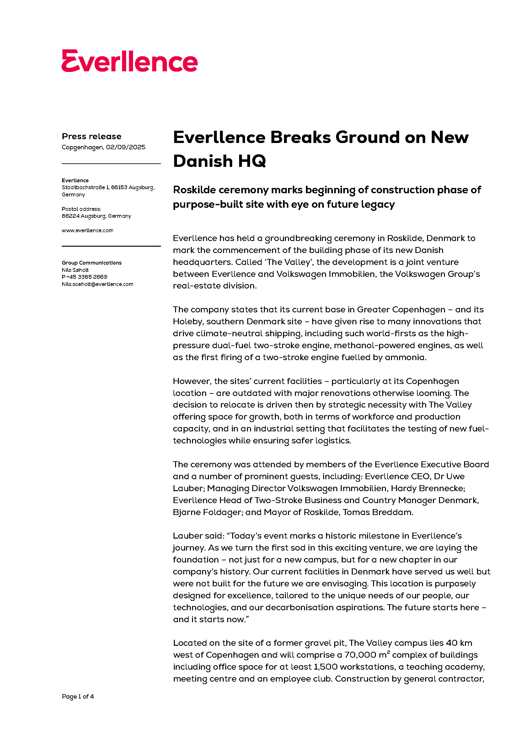 Everllence Breaks Ground on New Danish HQ